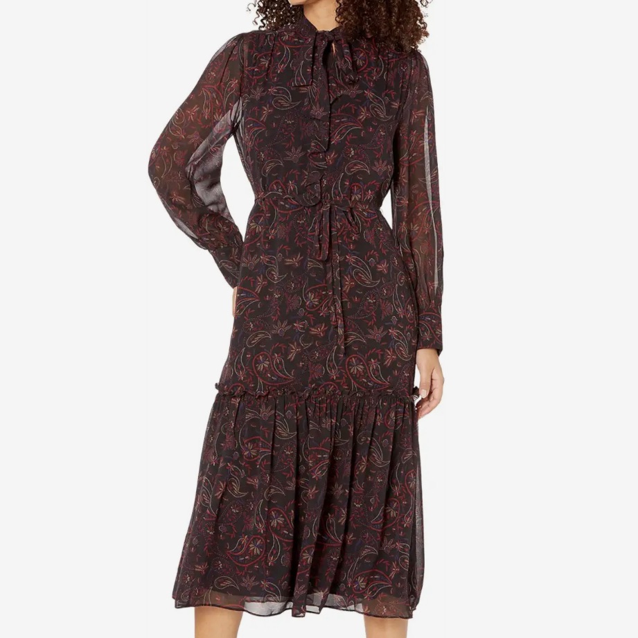 Joie 1x Roussel Printed Silk Midi-Dress Caviar Multi